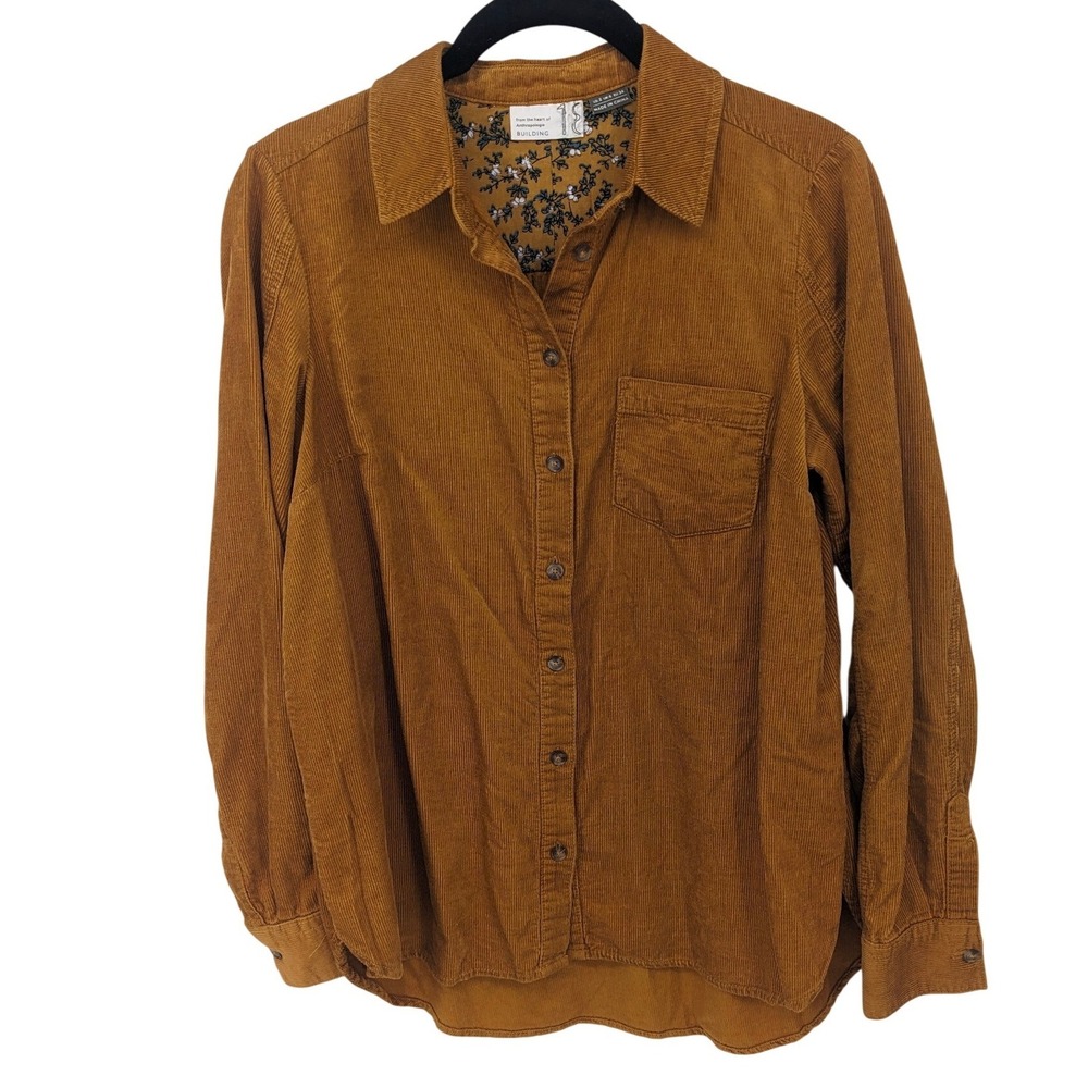 Anthropologie Building 18 Corduroy Shirt Womens 2 Tan Button Down Long Sleeve